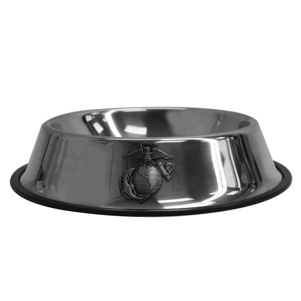 USMC EGA Polished Metal Dog Bowl