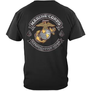 USMC 'Earned Never Given' Motorcycle Club Style T-Shirt 1