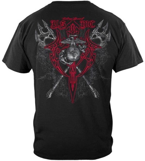 USMC Elite Breed T-Shirt Back with Battle Axes and Gothic Cursive