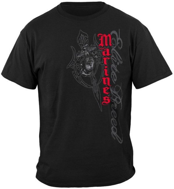 USMC Elite Breed T-Shirt Front with Battle Axes and Gothic Cursive