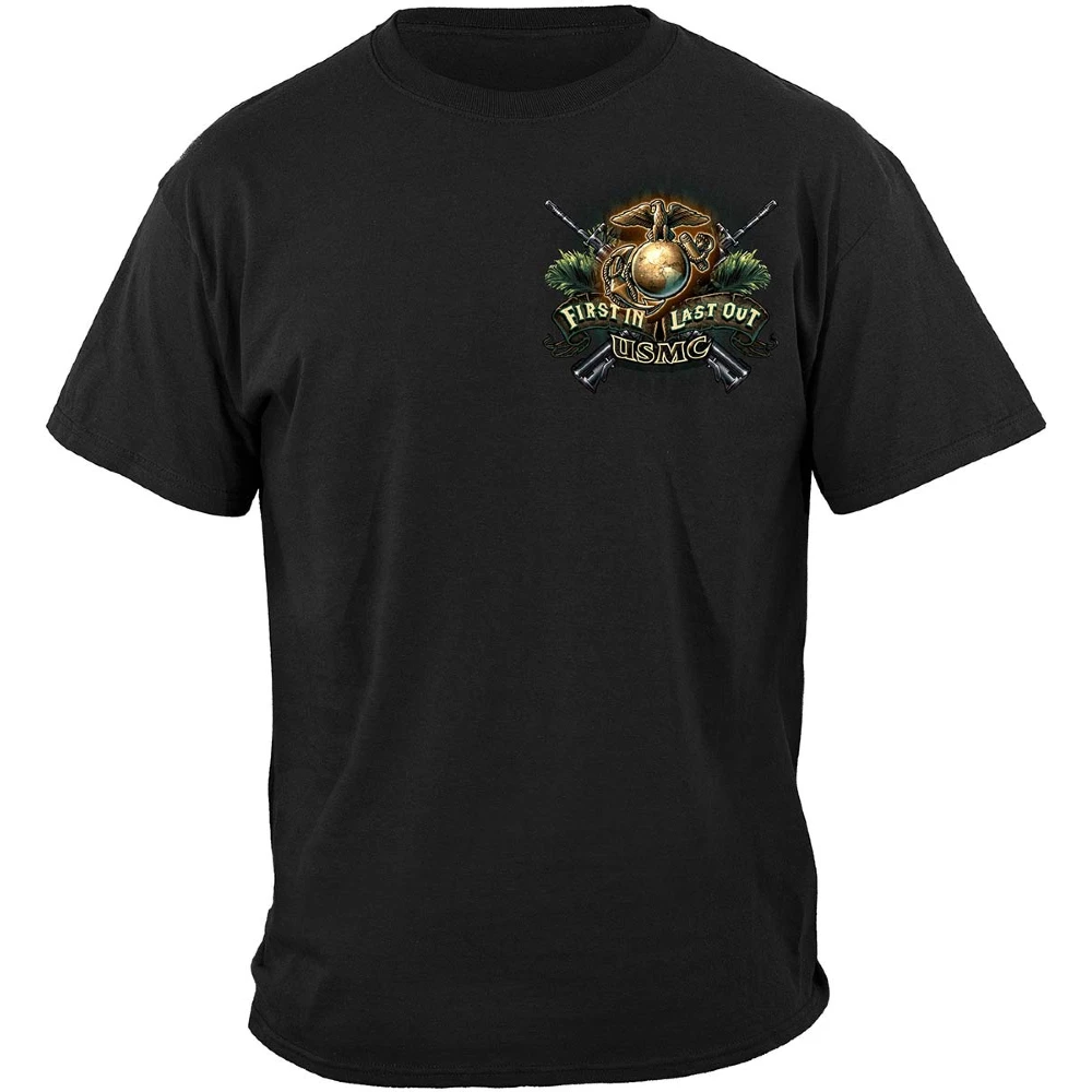 USMC 'First In Last Out' Crossed Rifles T-Shirt