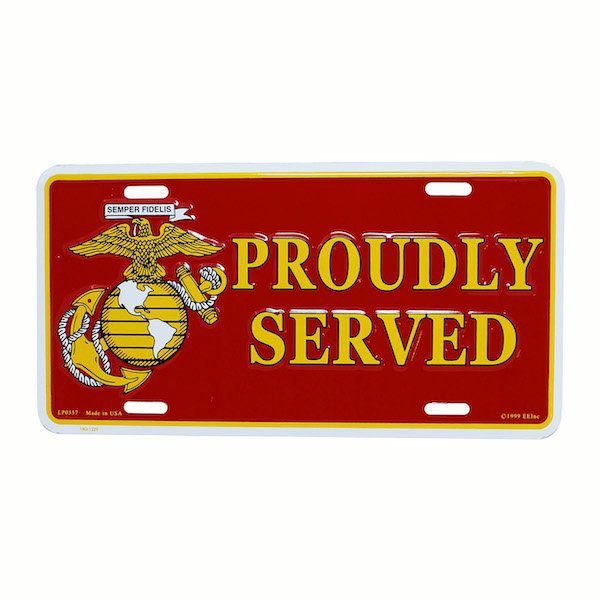 Red USMC Proudly Served License Plate