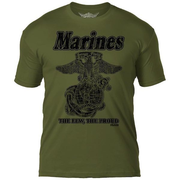 USMC Retro Army Green Mens T Shirt The Few The Proud