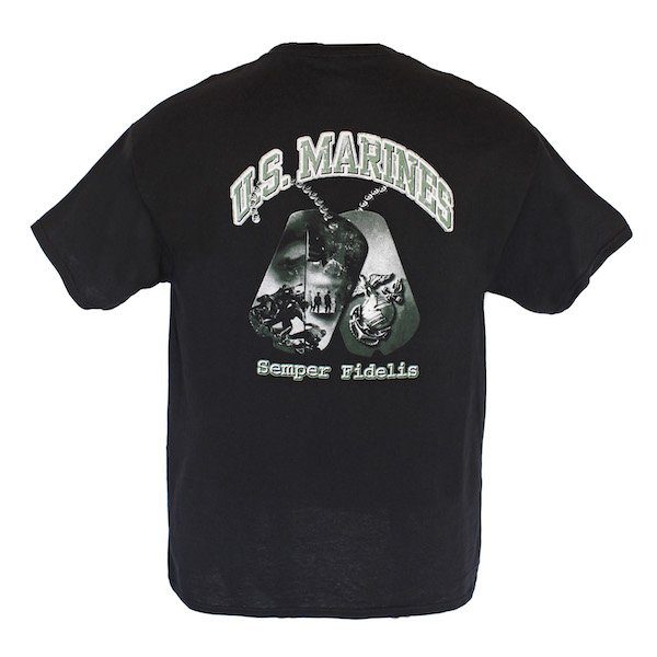 US Marines Semper Fidelis Dog Tag Black and Blue T Shirt