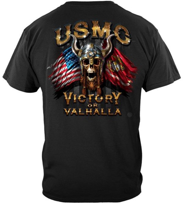 USMC Victory or Valhalla Shirt USA and EGA Flags Viking Warrior Back