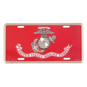 Red License Plate for United States Marine Corps with EGA