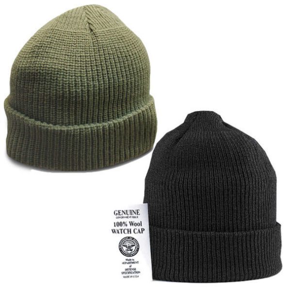 Military black and green wool watchcaps