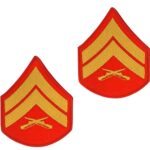 a pair of Marine Corps Chevron Corporal Patches Gold-Red