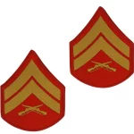 a pair of Marine Corps Chevron Corporal Patches Gold-Red