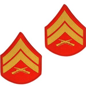 a pair of Marine Corps Chevron Corporal Patches Gold-Red