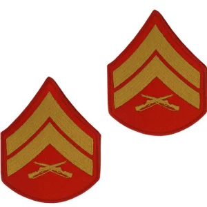 a pair of Marine Corps Chevron Corporal Patches Gold-Red
