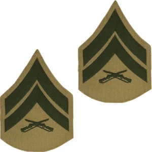 a pair of Marine Corps Chevron Corporal Patches OD Green Khaki