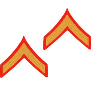 a pair of Marine Corps Chevron Private First Class Patches Gold-Red