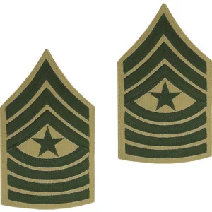 a pair of USMC Chevron Patch Green Khaki SGT MAJ