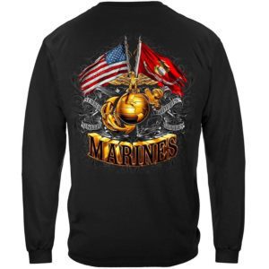 American and USMC Flag Long Sleeve Shirt Back