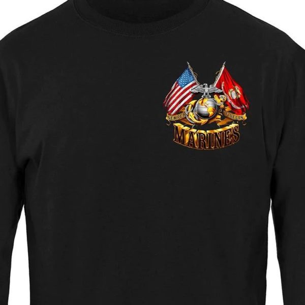 American and USMC Flag Long Sleeve Shirt Front Close UP