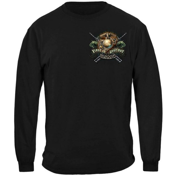 USMC 'First In Last Out' Crossed Rifles Long Sleeve Shirt - Devil Dog Depot