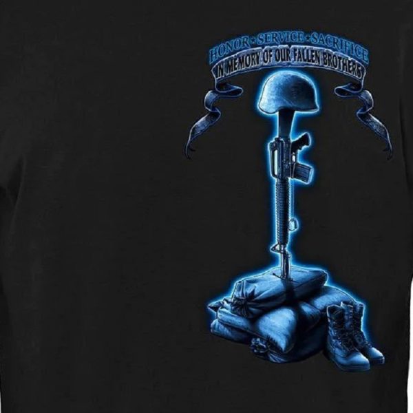 In Memory of Our Fallen Brothers Marine Corps Long Sleeve Black Shirt FRONT Close Up