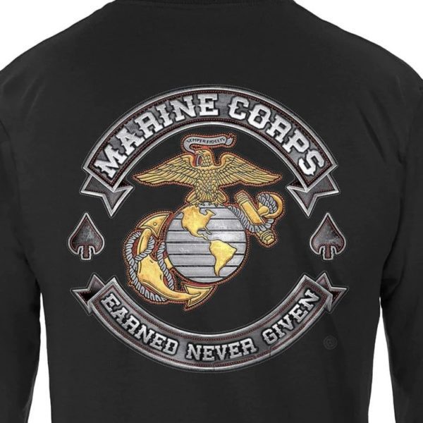 Marine Corps Biker Long Sleeve Shirt Back Close UP