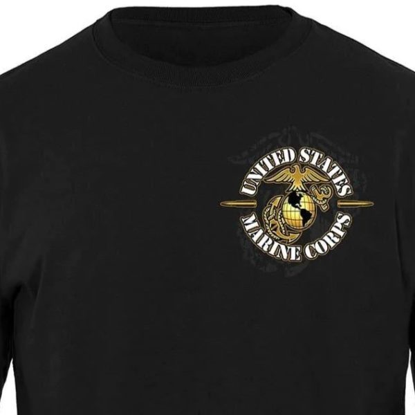a Marine Corps shirt with a gold EGA logo