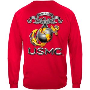 Red Long Sleeve USMC Shirt with EGA and Officer Sword BACK