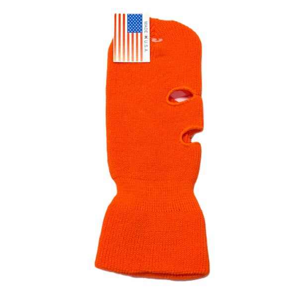 a blaze orange military three hole ski mask