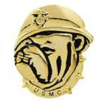 a gold Marine Corps bulldog pin with helmet and EGA
