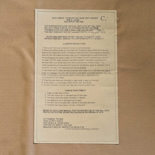 a coyote brown US Marine Corps body armor vest