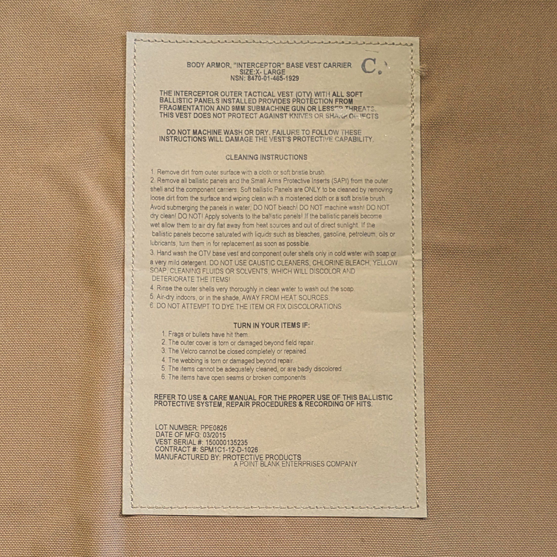 a coyote brown US Marine Corps body armor vest