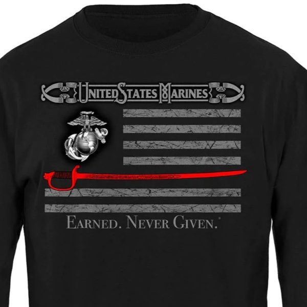 USMC Long Sleeve Shirt Thin Red Line Front Close UP