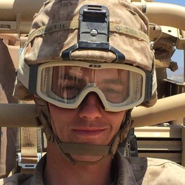 a US Marine wearing ESS Profile goggles