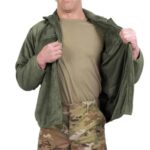 an olive drab military fleece jacket