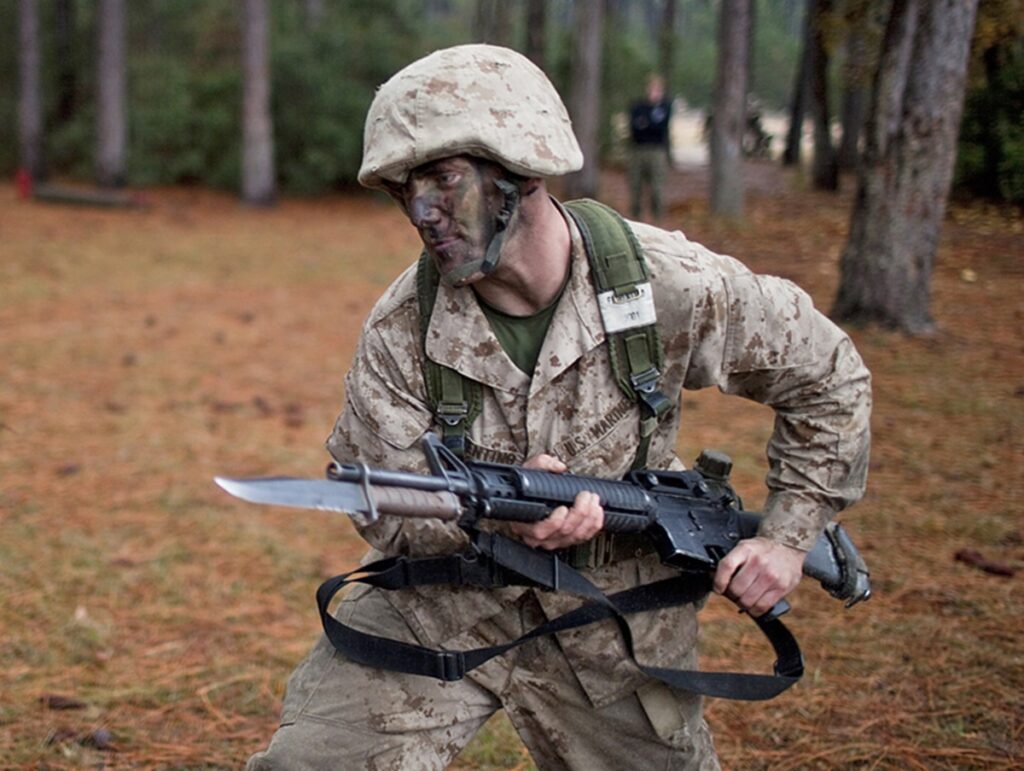 a leatherneck armed with an M4 and bayonet