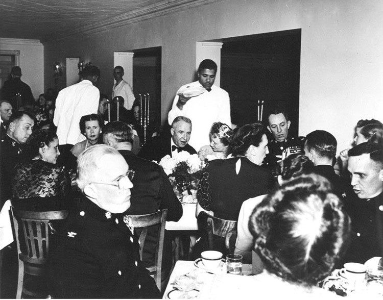 a black and white photo from a Marine Corps ball dinner just after WWII