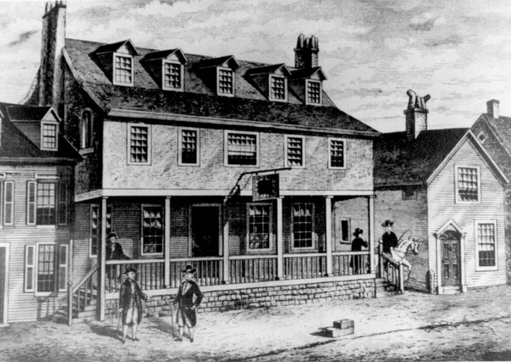 an illustration of the Tun Tavern in Philadelphia, the birthplace of the US Marines