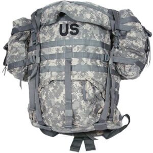 a US Army rucksack in ACU UCP camouflage