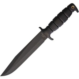 a black military fighting knife with fixed blade