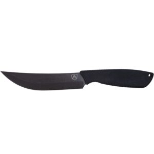 a black combat and survival knife with a fixed blade