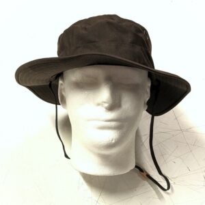 the front of a military-spec sheriff brown wide brim sun hat