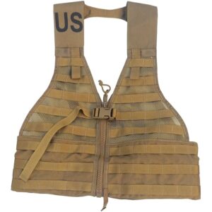 the front of a coyote (brown) Marine Corps fighting load carrier vest
