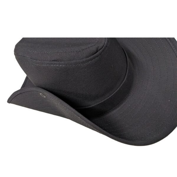 the side view of a black Australian bush hat