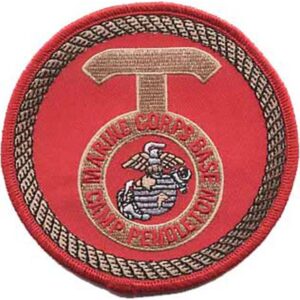 a red and gold MCB Camp Pendleton USMC patch