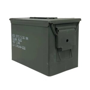 an olive drab fat 50 ammo can
