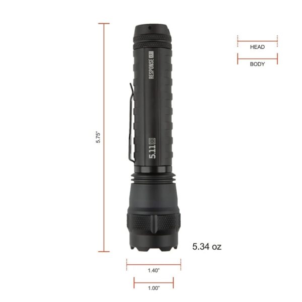 the dimensions of a Response XR1 tactical flashlight