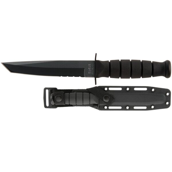 a short tanto blade Ka-Bar knife in all black