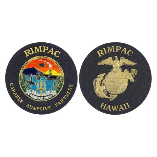 a Marine Corps challenge coin (front & back) commemorating RIMPAC 2022