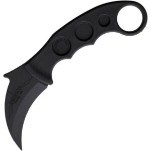 a black fixed-blade karambit knife