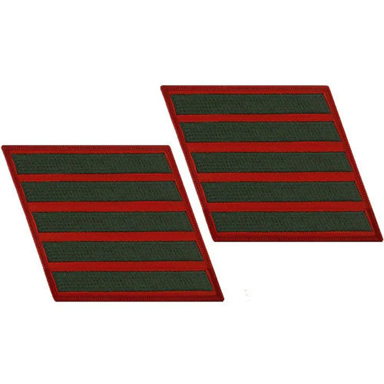 a set of five scarlet and green Marine Corps service stripes