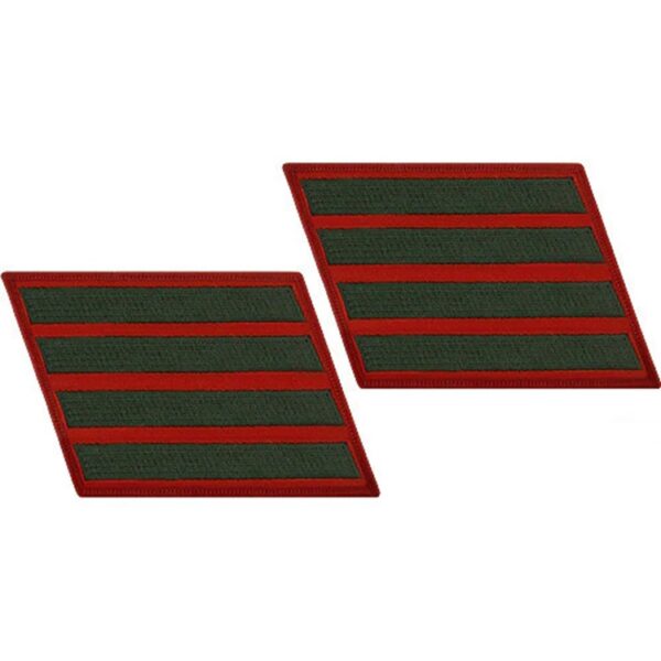 a set of four scarlet and green Marine Corps service stripes