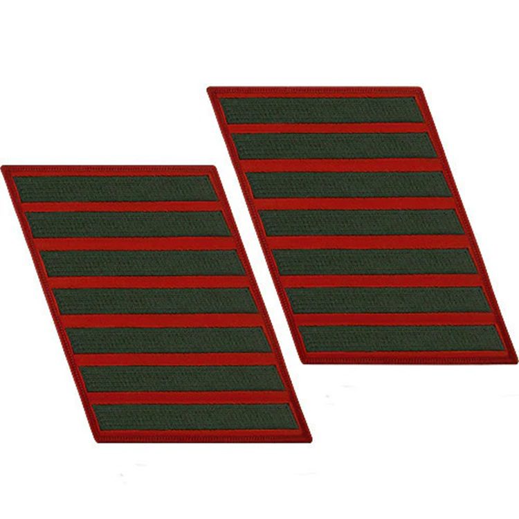 a set of seven scarlet and green Marine Corps service stripes